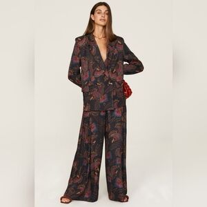Farm Rio Toucan Satin Wide-Leg Pants – Size Medium 🖤✨🐦